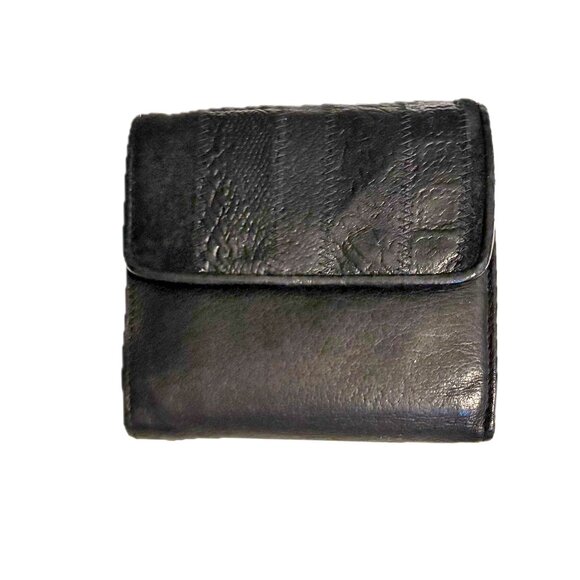 Mini Crossbody 4.5" Clutch Wallet Black Leather Silver Chain Strap Vintage - Picture 3 of 7